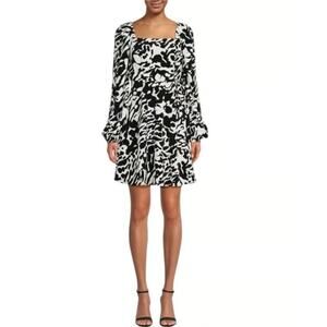 Karl Lagerfeld Paris Women's Printed Square Neck Fit & Flare Dress Black Size 6